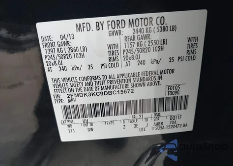 2013 Ford Edge Limited из США, поврежденный, VIN 2FMDK3KC9DBC15672